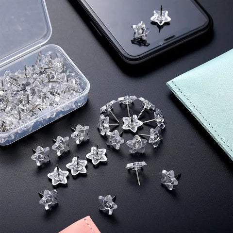 50/100pcs Clear Star Push Pins Thumb Tacks for Cork Board Office School Supplies