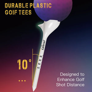 10-Piece Angled Plastic Golf Tees 10° for Improved Distance