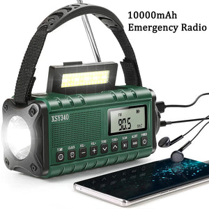 10,000mAh Solar Hand Crank Emergency Radio AM/FM/NOAA, LED Flashlight, SOS Alarm, Power Bank, Portable for Outdoor, Dropshipping