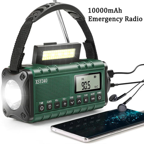 10,000mAh Solar Hand Crank Emergency Radio AM/FM/NOAA, LED Flashlight, SOS Alarm, Power Bank, Portable for Outdoor, Dropshipping