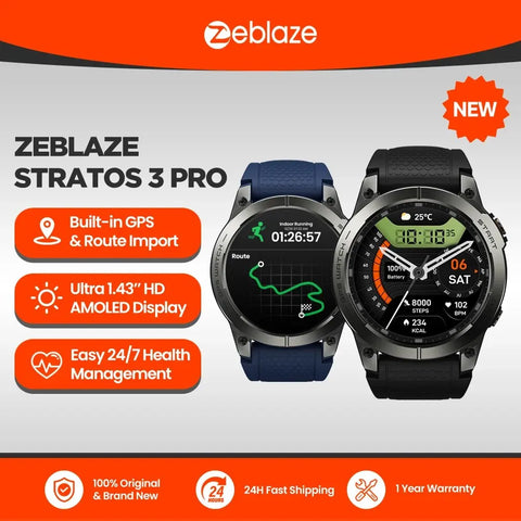 GPS Smartwatch with 1.43" HD AMOLED Display, Bluetooth Calls, Sports Tracking for Men