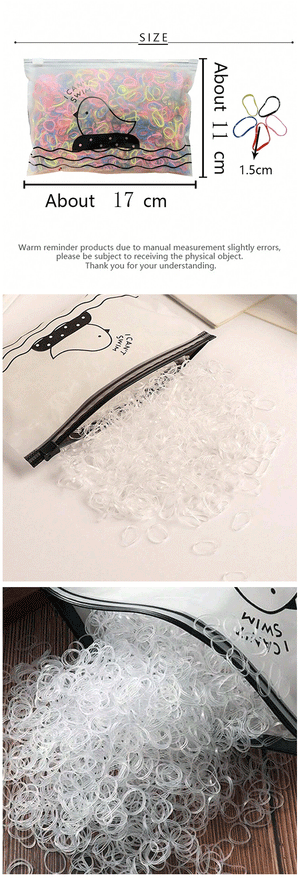 1000 Pack High Elasticity Black Transparent Hair Bands - No Damage, Disposable Hair Accessories