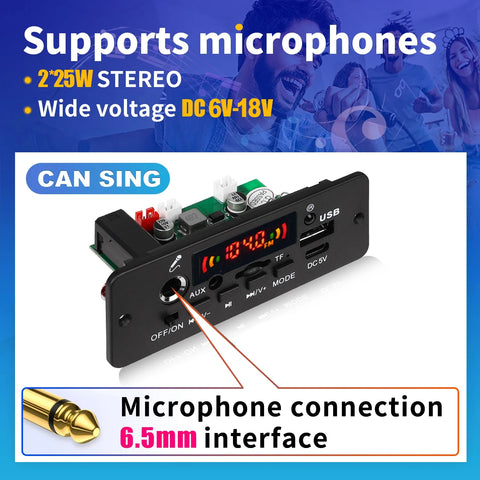 Bluetooth 5.0 MP3 Decoder Board 25W Amplifier Audio Player DIY 12V Car FM Radio Module TF USB Mic Record Call