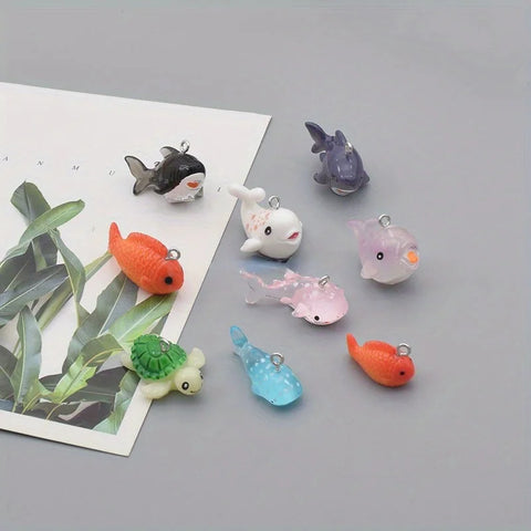 10pcs Resin Goldfish Shark Ocean Animal Pendants for DIY Earrings Keychains Accessories