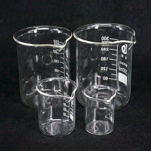 100/150/200/250/300ml Borosilicate Glass Beaker, Low Form, Chemistry Lab Use