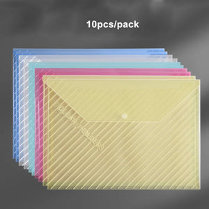 10-Pack A4 Waterproof Twill Document Bags with Snap Buckles, Large Capacity for Office & School Test Papers, Transparent File Folders