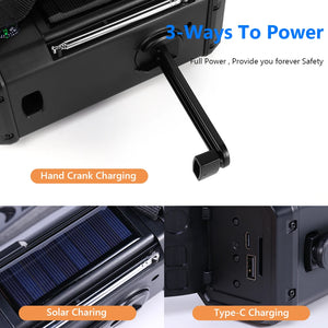 10,000mAh Solar Hand Crank Weather Radio with USB Charging, Emergency LED Flashlight, NOAA FM/AM/WB Power Bank