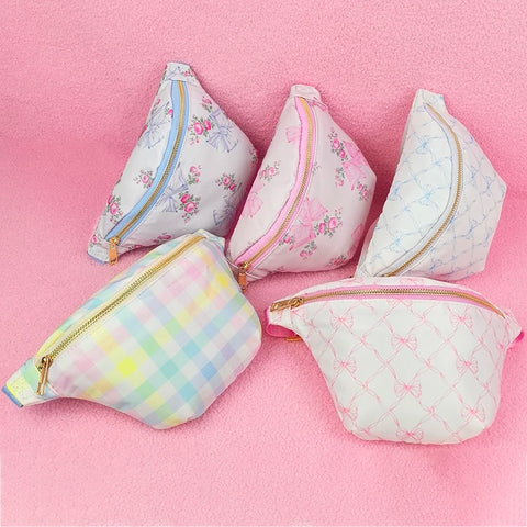 2024 Women's Nylon Bow Print Waist Bag Handbag Crossbody Chest Fanny Pack Travel Storage Adjustable