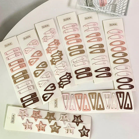 10pcs Kids Candy Color Hair Clips Geometric Metal Barrettes Hairpins Headdress Set