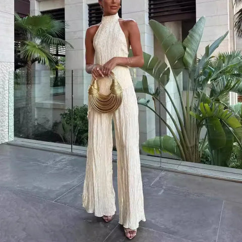 Elegant Women's Backless Top & Wide Leg Pants Set - 2024 Summer Fashion