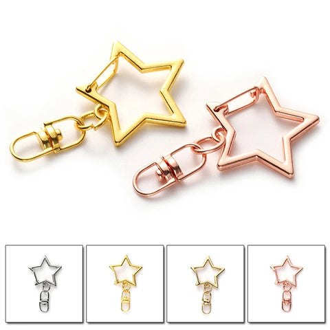 10pcs Pentagram Hollow Key Chain Rings with Lobster Clasp for DIY Jewelry Making