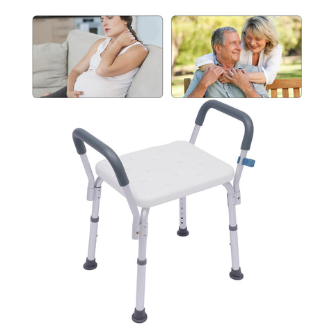 Adjustable Shower Chair with Armrests for Elderly & Disabled - Fits Inside Shower or Bathtub