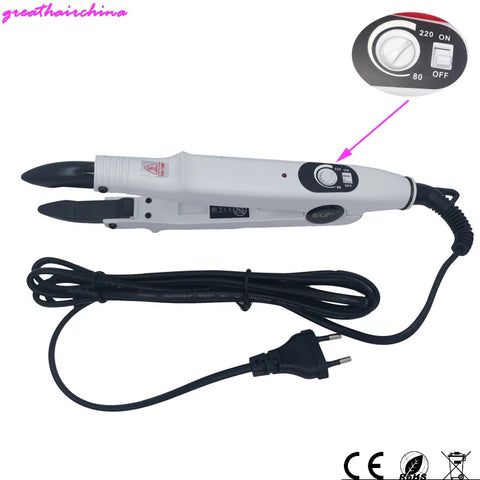Adjustable Temperature Hair Extension Fusion Iron - White Keratin Bonding Tool with Protective Silicone Pad