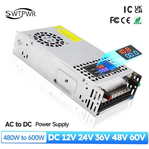 Adjustable AC to DC Converter 0-72V 0-40A 480-600W Power Supply for LED, CCTV, 3D Printer, Lab, PC
