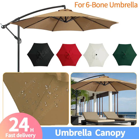 6-Rib Umbrella Canopy 2m Replacement Cover Waterproof, Detachable for Outdoor Beach Garden Parasol (Stand Not Included)