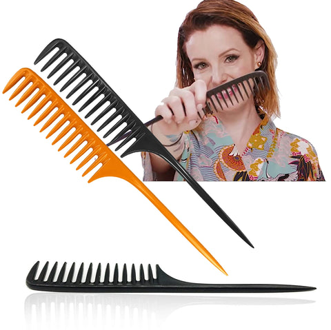 5pc Wide Tooth Detangling Hair Brush Comb Set for Hairdressing, Coloring, Styling - Black/Yellow