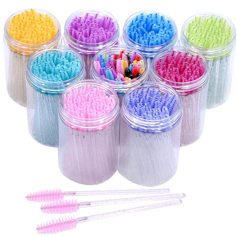 50-Pack Glitter Disposable Mascara Brushes Set with Case - Lash Wands for Makeup