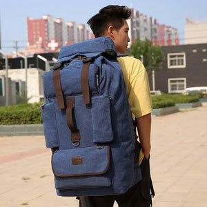 100L Canvas Backpack for Travel & Hiking - Men's Large Capacity Pack with Blanket Storage