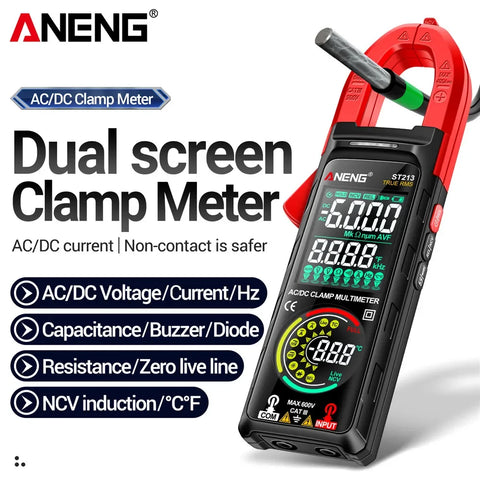 Digital Clamp Meter 400A AC/DC Current Multimeter 6000 Counts, Large Color Screen Voltage Tester, Car Hz NCV Ohm Detector