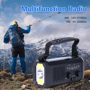 10,000mAh Solar Hand Crank Weather Radio with USB Charging, Emergency LED Flashlight, NOAA FM/AM/WB Power Bank
