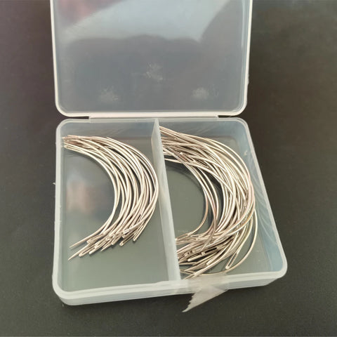 50pcs C-Type Curved Steel Needles for Hair Weaving & Quilting - 2.5"/3" Big Eye Pins