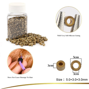 1000pcs 5mm Silicone Micro Beads for I Tip Hair Extensions, Microlink Hair Extension Beads, Premium Lined Beads Tool