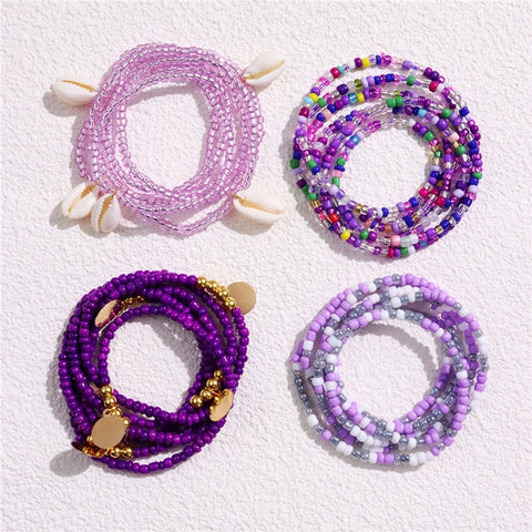 Colorful Beaded Waist Chain Set for Women, Elastic Belly Chains, Boho Beach Style 2023 Jewelry Accessories