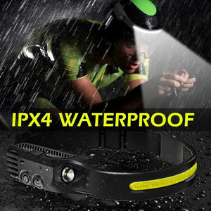 USB Rechargeable COB Induction Headlamp, Sensor Head Flashlight, Waterproof, 5 Modes, 1-10pcs
