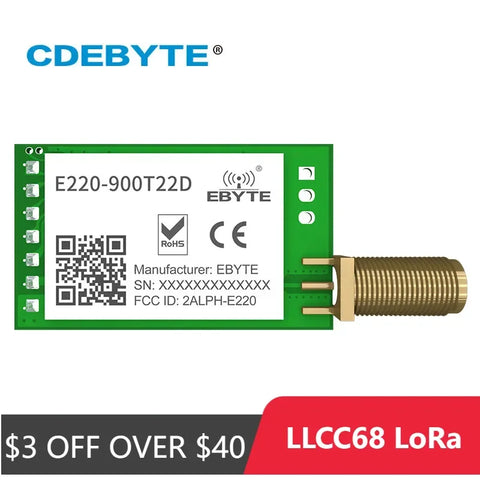 Dual-Band Lora 868/915MHz Wireless Module 22dBm Long Range 5km with SMA-K UART RSSI Transmitter Receiver DIP