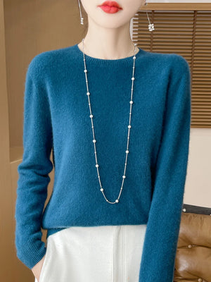 100% Merino Wool Women's O-neck Sweater Long Sleeve Pullover Jumper for Spring, Autumn, Winter Knitwear Top