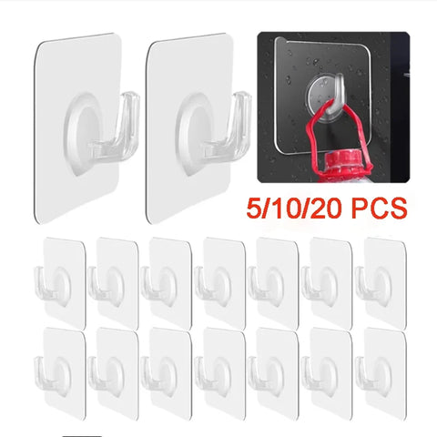 Clear Wall Hooks 12-Pack for Kitchen & Bathroom Storage, Adhesive and Durable