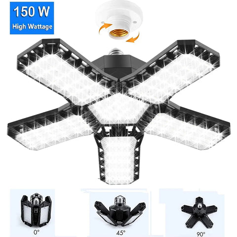 Deformable LED Garage Ceiling Light 150W, 15000lm, E27/E26 Base, 6500K Shop Light for Basement, Warehouse, Garage Lighting