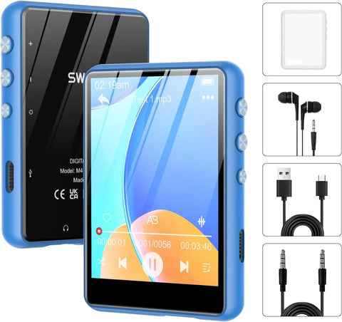 64GB Bluetooth 5.3 MP3 Player Touchscreen, FM Radio HD Speakers, Expandable to 128GB, Blue