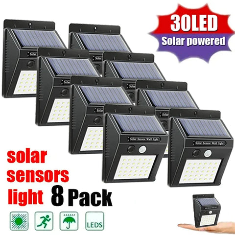 30 LED Solar Motion Sensor Wall Light Outdoor Waterproof Street Lamp Garden Decor