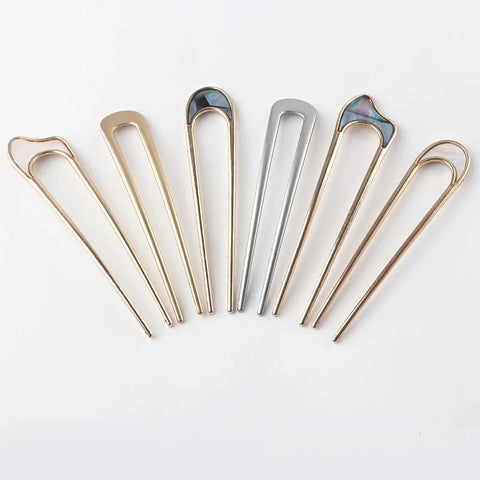 Elegant Shell Enamel U Shape Hair Pin Stick - Silver Gold Hair Accessories for Women