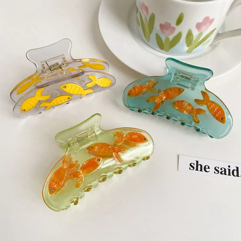 Goldfish Tank Hair Claw Clips - Acetate Rhinestone Hair Accessories for Women