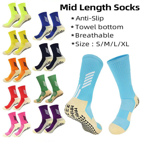 Anti-Slip Soccer Socks for Adults & Kids - Cotton Mid-Tube Grip Socks for Football, Hockey, Baseball - Sport Towel Bottom