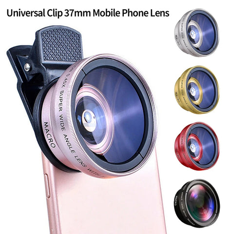 2-in-1 Phone Lens Kit: 0.45x Wide Angle & Macro HD Lens with 37mm Universal Clip for iPhone & Android
