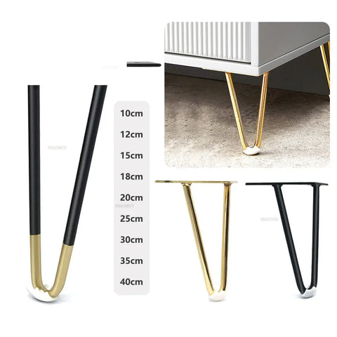 Black Gold Metal Hairpin Furniture Legs 4pcs (10-40cm) for Coffee Tables, Dressers, Cabinets, Sofas, Chairs