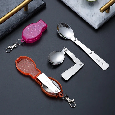 Compact Travel Cutlery Set - Stainless Steel Spoon & Fork with Case for Camping & Outdoor Dining