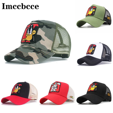 Anime Cartoon Mesh Baseball Cap Duck Embroidered Hip Hop Snapback Unisex Trucker Sun Hat