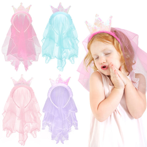 Handmade Princess Glitter Headbands with Yarn Veil for Kids Weddings Party Accessories Korean Style Wholesale