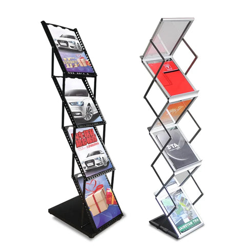 Folding Aluminum Alloy Magazine Rack Acrylic Bookshelf Newspaper Storage Cabinet Office Modern Easy Assembly