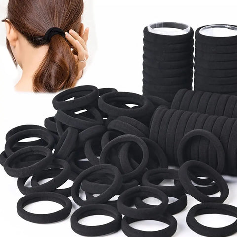 50/100pcs Black Elastic Hair Bands for Women - Rubber Hair Ties, Ponytail Holders, Scrunchie Accessories