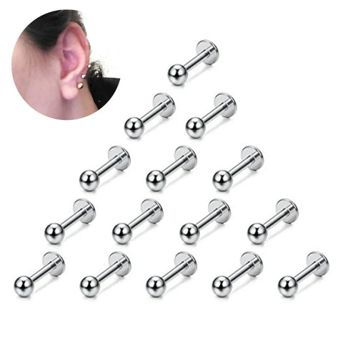 15pcs 16g Stainless Steel Lip Ring Set, Labret Nose Studs, Monroe, Cartilage, Tragus, Helix Earrings 6-12mm