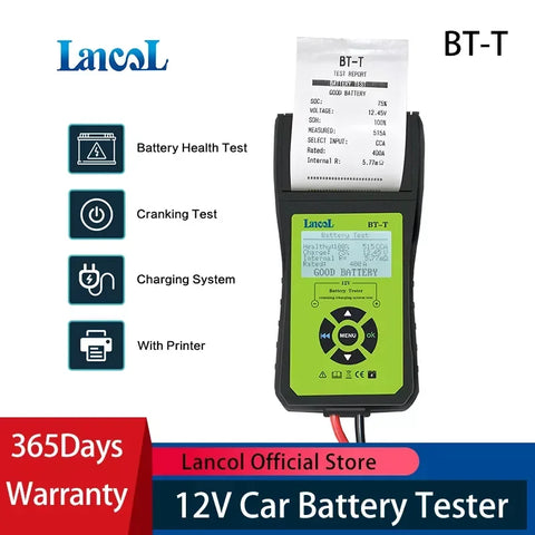 12V Auto Battery Diagnostic Tool with Printer - Quick Digital Tester for Fast Results