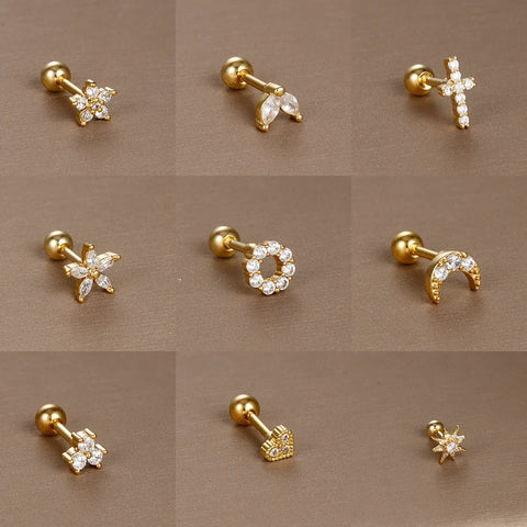 316L Stainless Steel Zircon Cartilage Helix Tragus Stud Earring Body Jewelry