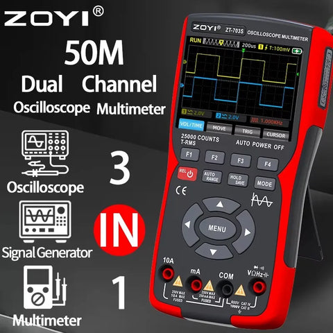 Digital Oscilloscope Multimeter Transistor Tester 50MHz Bandwidth 280ms Sampling Rate Waveform Storage