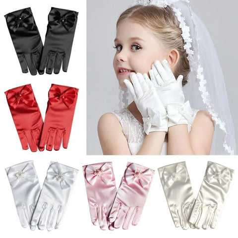 Elegant Satin Short Gloves for Weddings, Parties, Special Occasions - Full Finger Princess Mittens