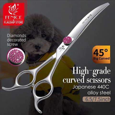 Curved Pet Grooming Scissors Pink 6.5/7.5" Dog Hair Cutting Shears